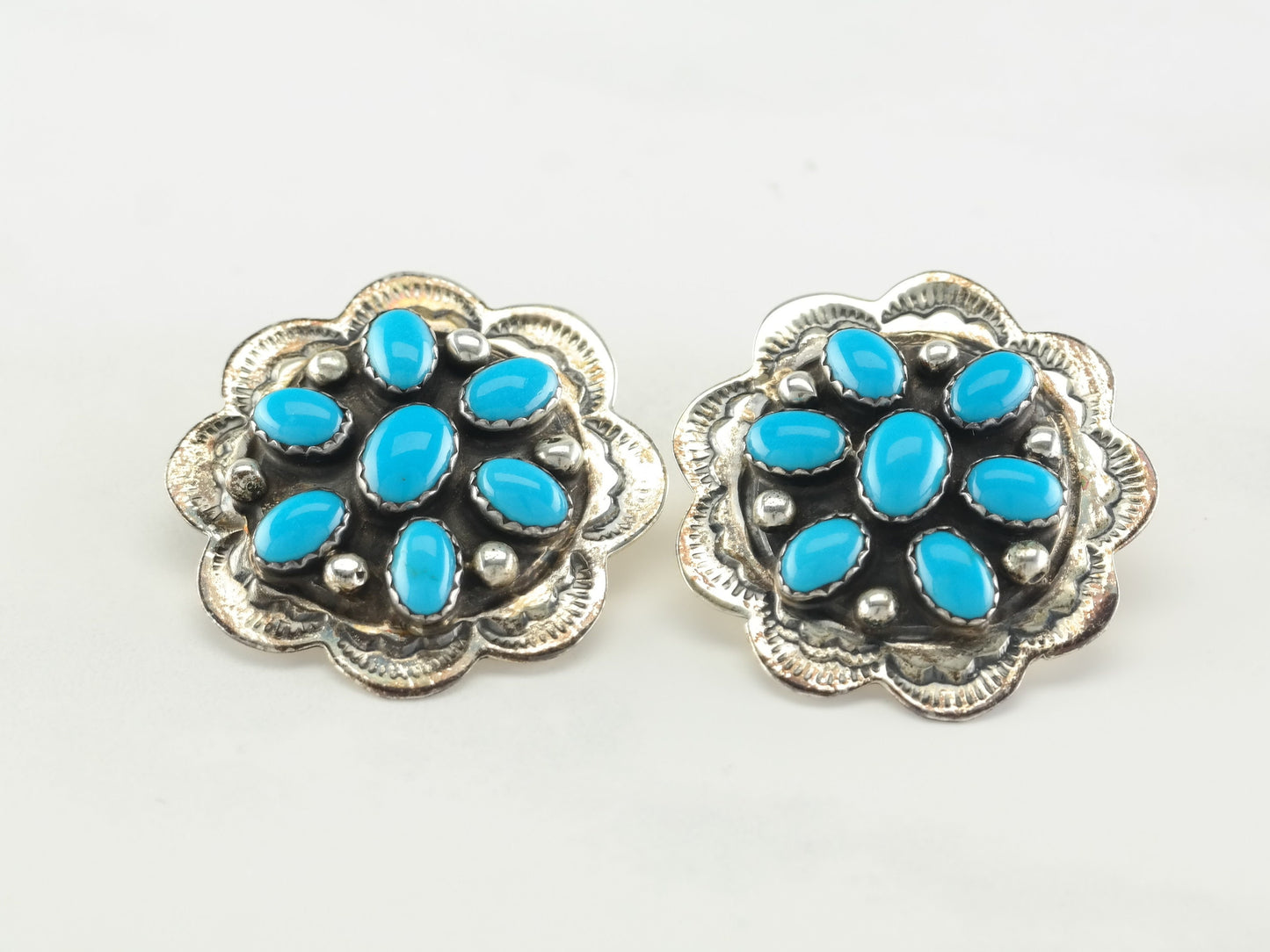 Navajo Silver Turquoise Cluster Clip on Earrings