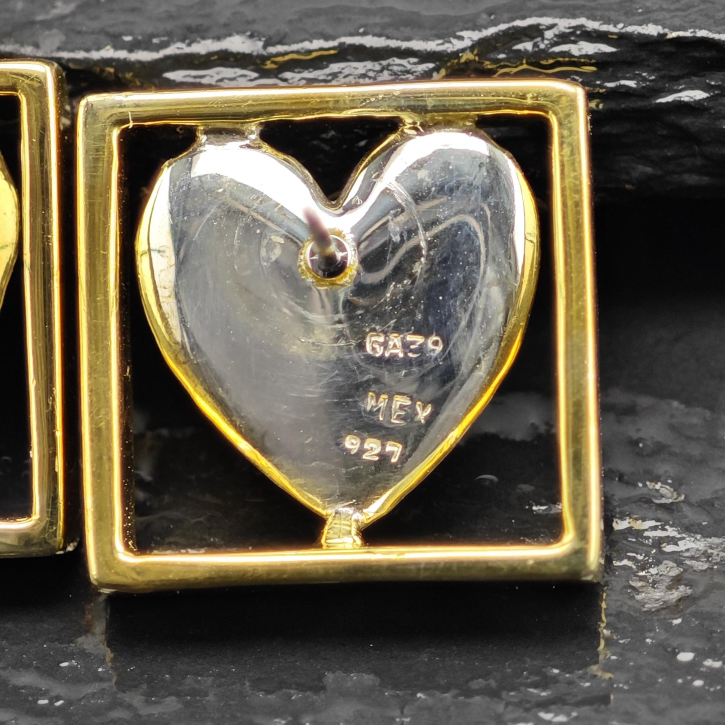 Sergio Bustamante Heart, Gold Tone Frame Stud Sterling Silver Earrings ER3123