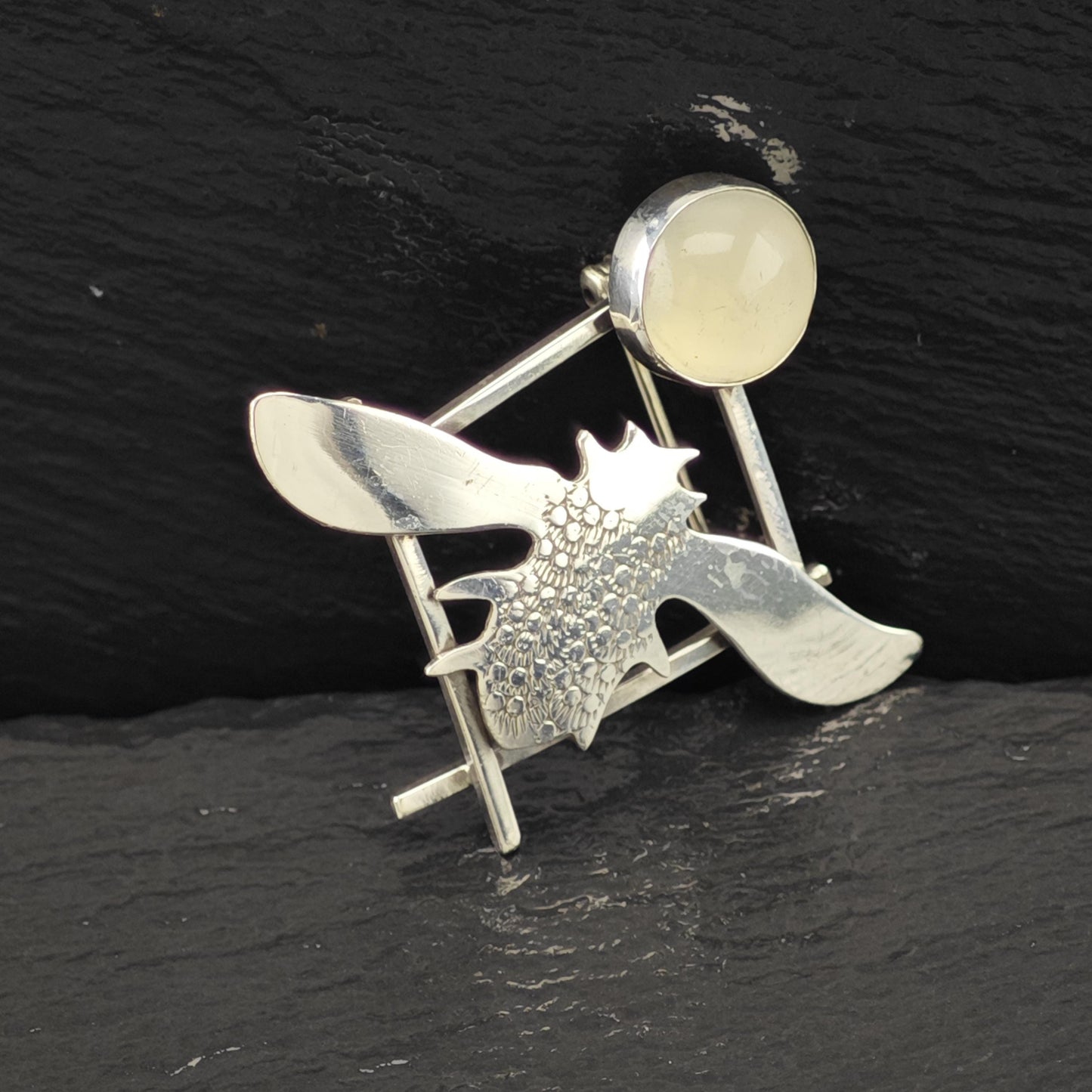 Vintage Studio, Artist Sterling Silver Brooch Insect White Quartz