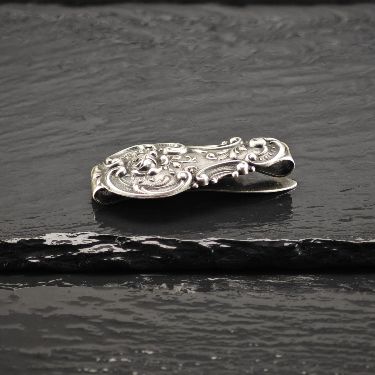 Art Nouveau Repousse Money Clip or Tie Clip Sterling Silver MISC0411