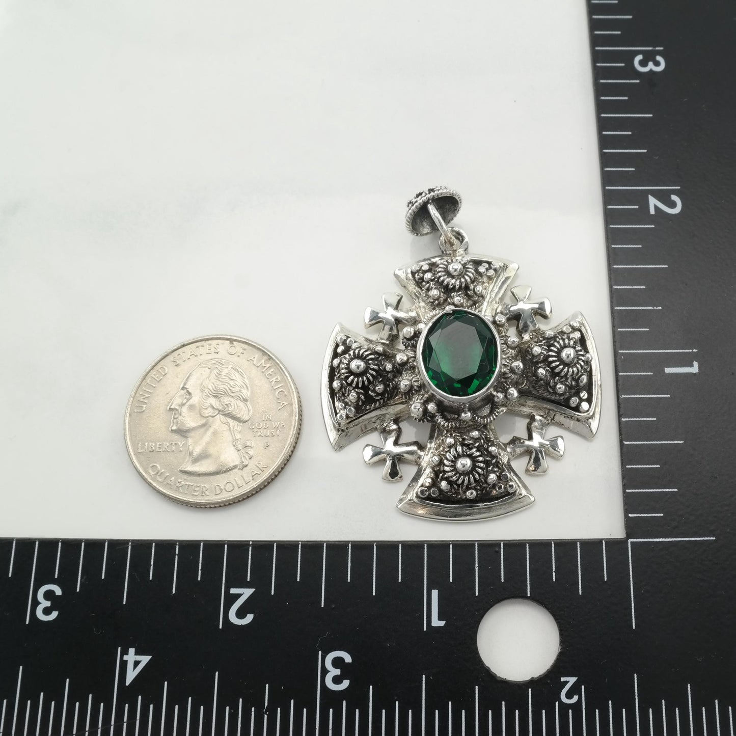 Vintage Jerusalem Cross Pendant Sterling Silver