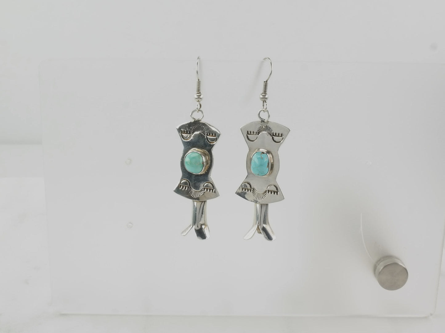 Southwest Sterling Silver Blue #8 Turquoise, Blossoms Turquoise Earrings Fish Hooks