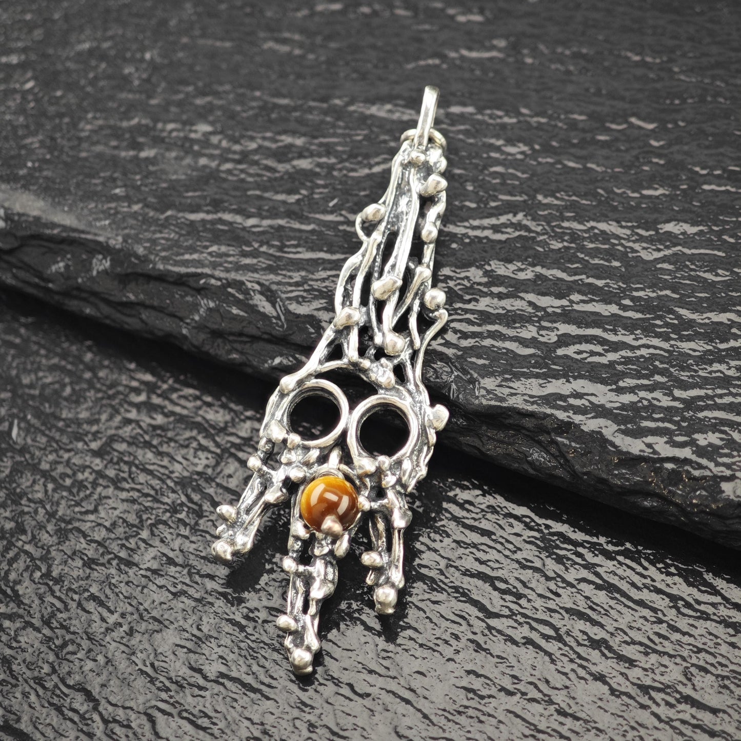 Brutalist Tiger Eye Pendant: Sterling Silver  Jewelry P2793