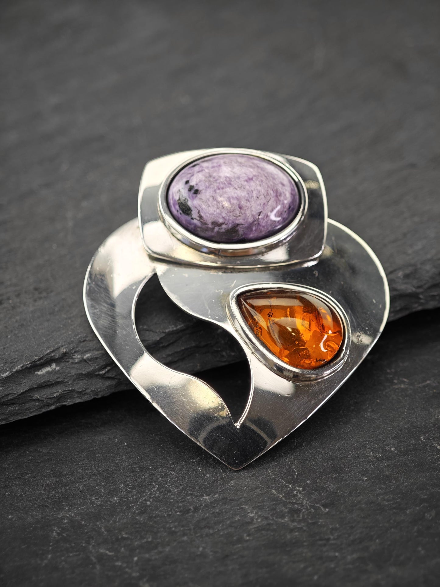 DTR Charoite & Amber Sterling Silver Pendant