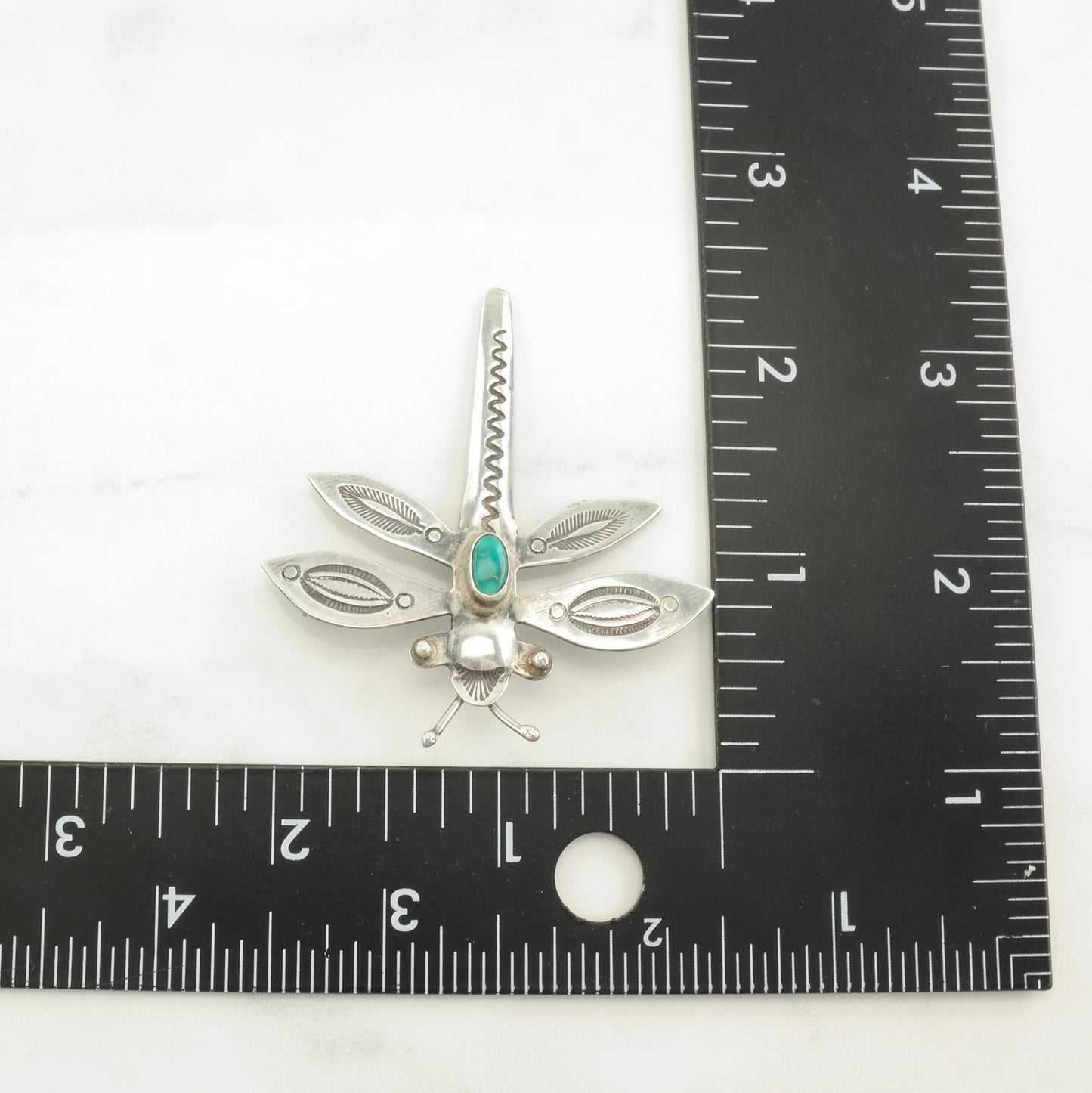 Native American Sterling Silver Brooch Stamped, Dragonfly Turquoise