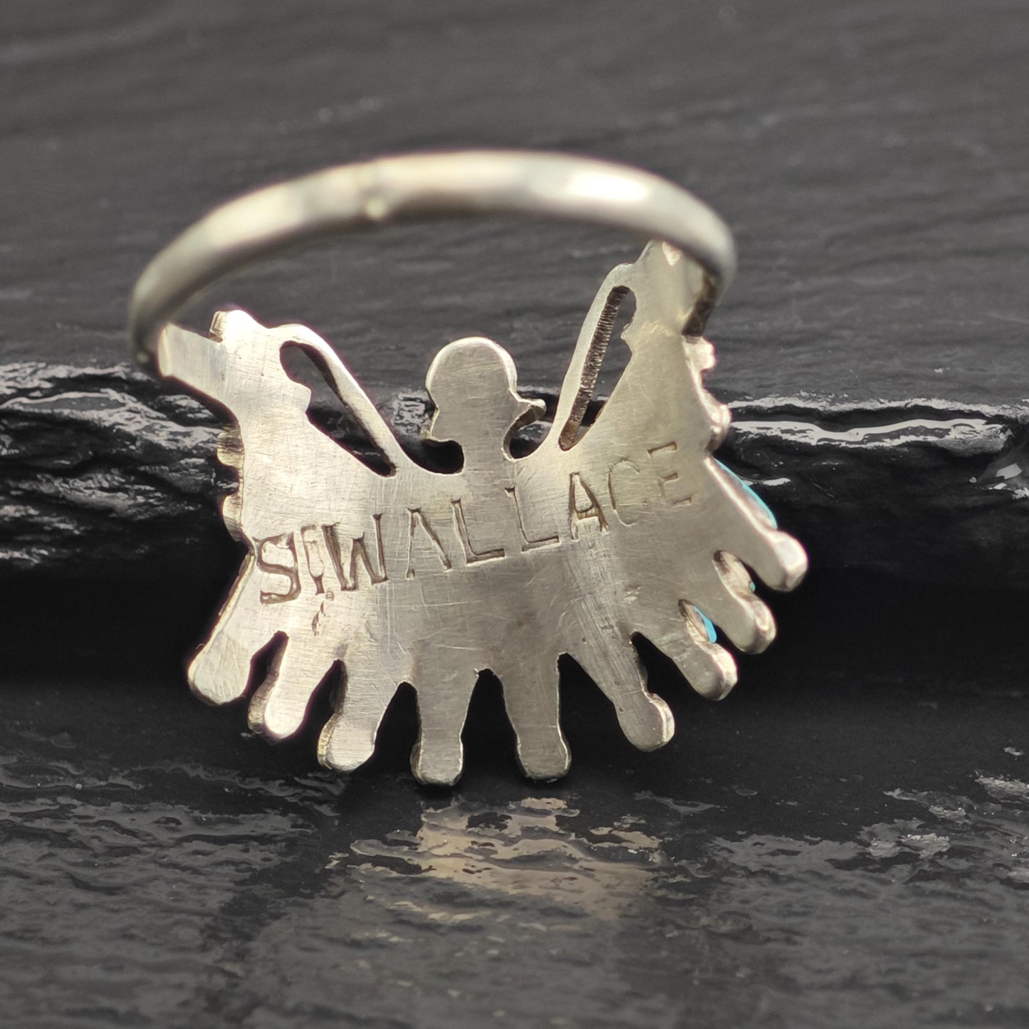 Vintage Zuni, Needle Point Turquoise Headdress Sterling Silver Ring Sz 8 R6660