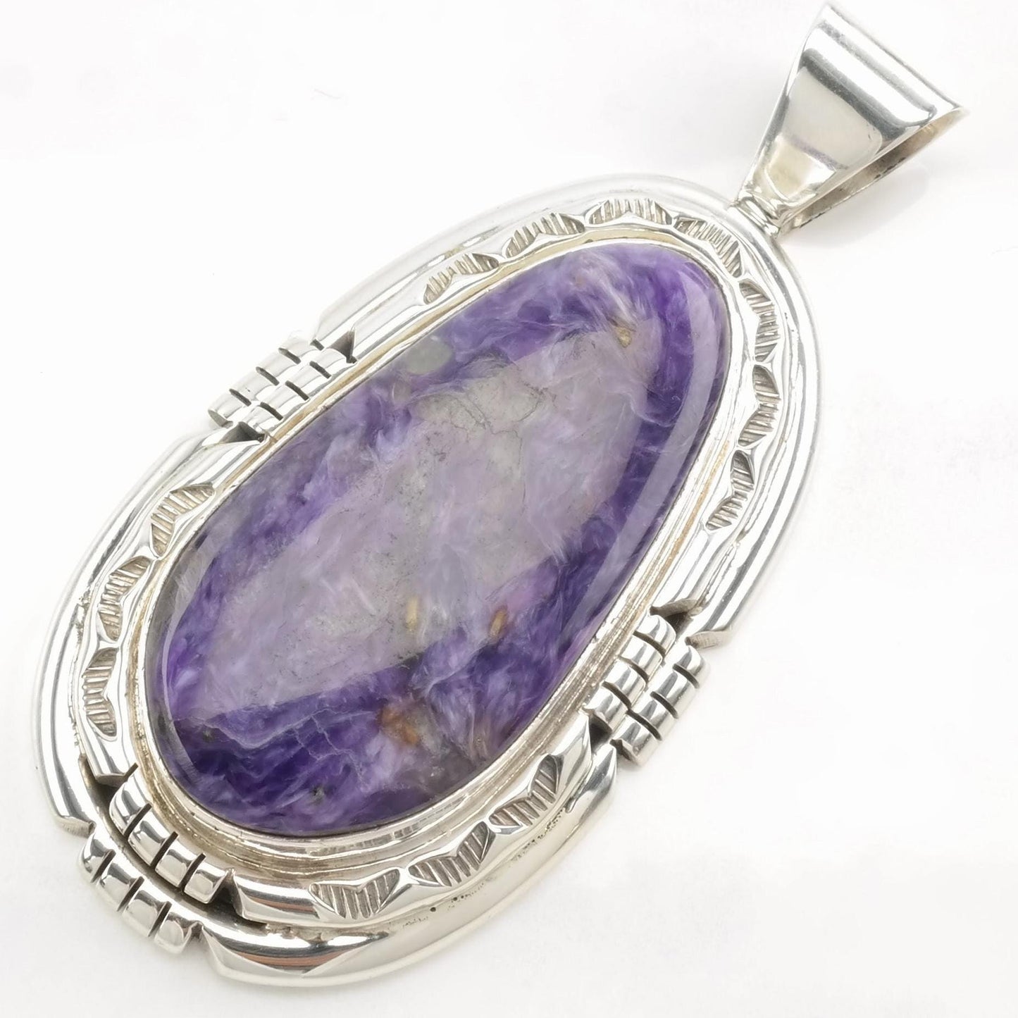 Vintage Navajo Charoite Large Sterling Silver Pendant