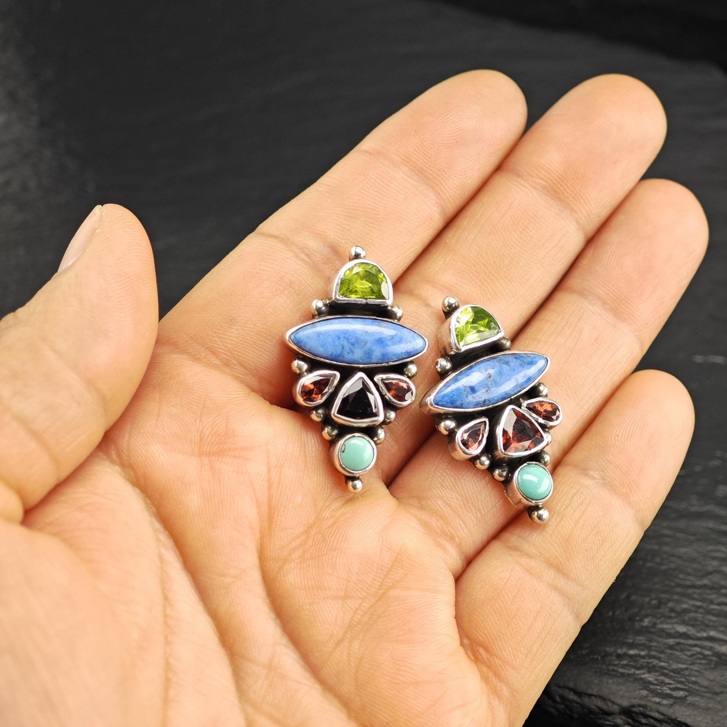 Vintage Navajo, Native American Multistone Sterling Silver Earrings ER3108