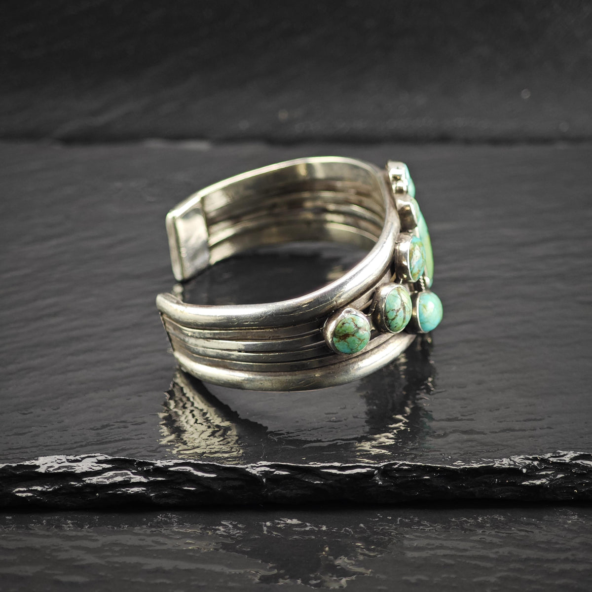 AS IS Historic Turquoise Sterling Silver Cuff Bracelet Sz 6 3/4" BR3184