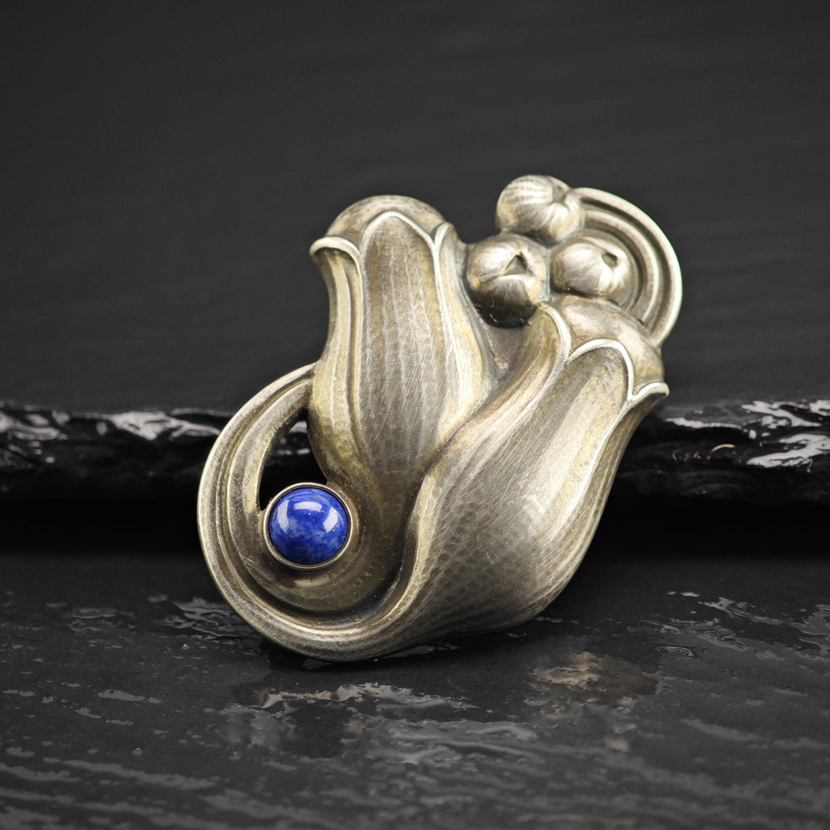 Vintage Gerog Jensen Lapis Floral, 100B Silver Brooch Sterling Silver B2247