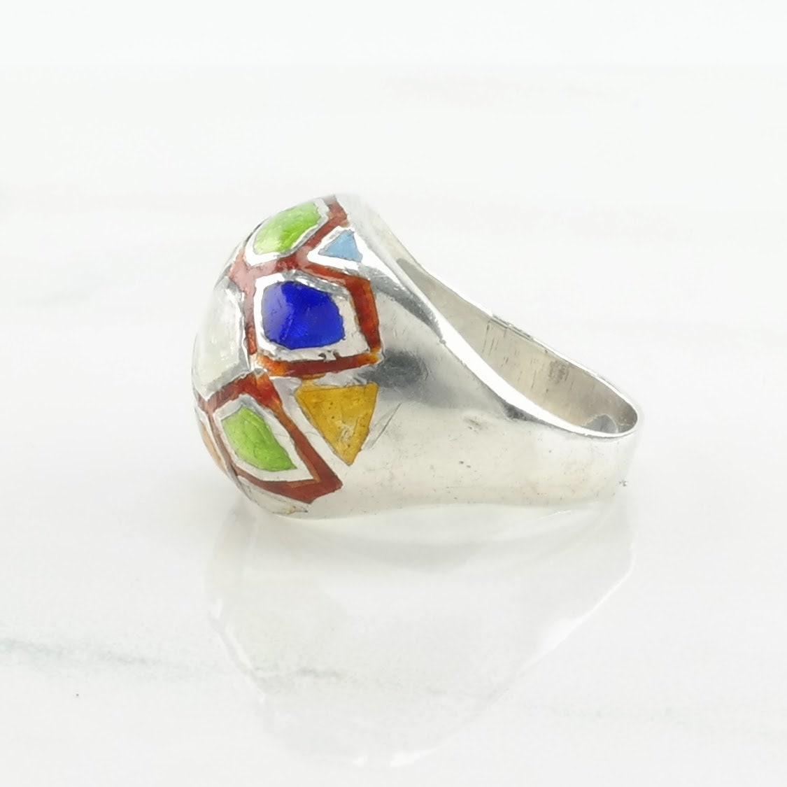 Sterling Silver Ring Enamel Honeycomb Size 7