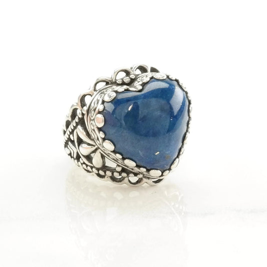 Carolyn Pollack Silver Ring Denim Lapis Heart, Scroll Sterling Blue Size 8 1/4