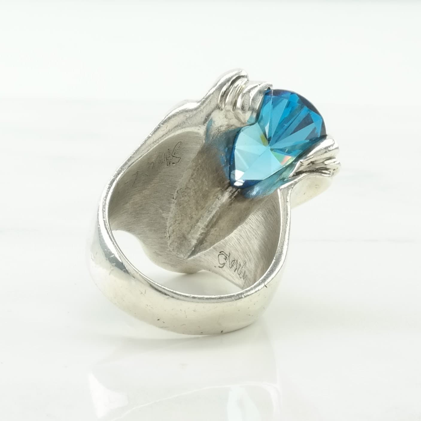 Artistic Silver Ring Blue Gem Abstract Sterling Blue Size 8