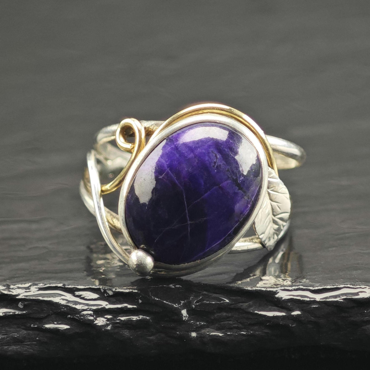 Purple Gemstone Gold Tone Accent Open Band Sterling Silver Ring Sz 11 R6754