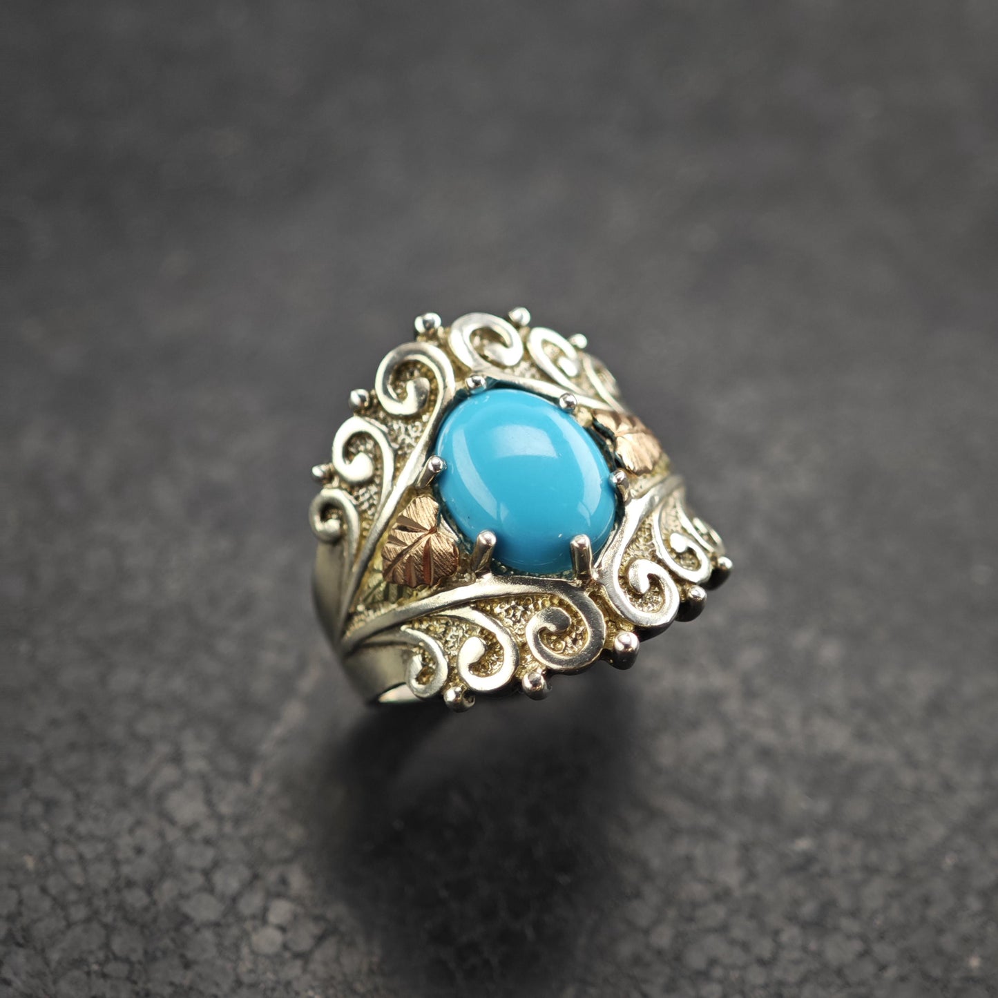 Turquoise 12K Gold Sterling Silver Ring Sz 7 1/4 R6613