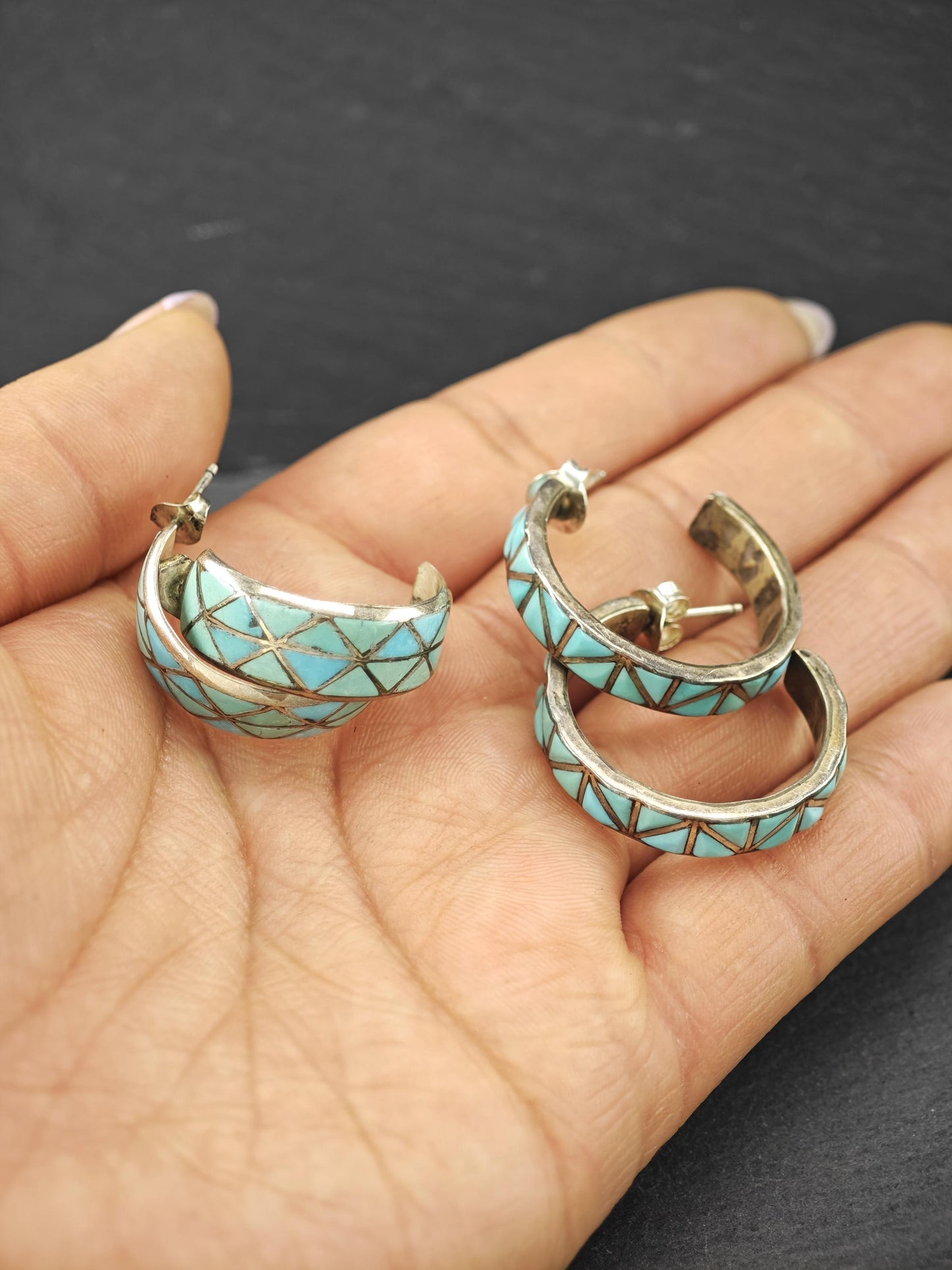 Choice of Zuni Inlay, Native American Sterling Silver Stud/Hoop Earrings