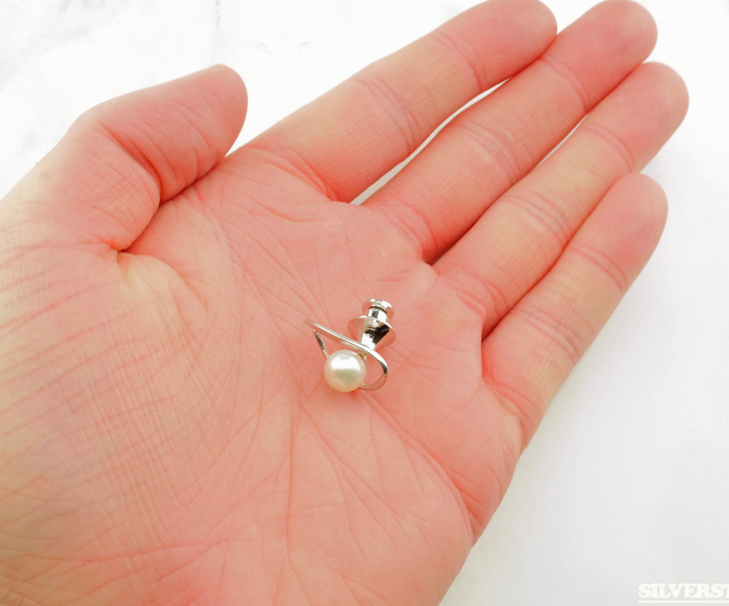 Modernist Pearl Sterling Silver Brooch B1344