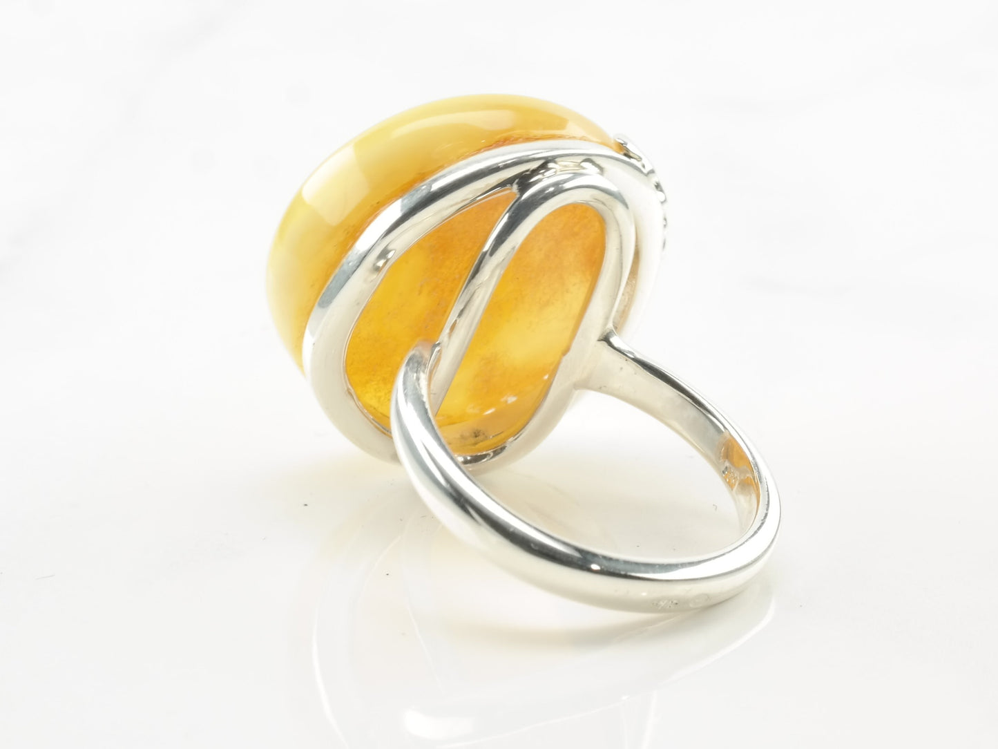 Sterling Silver Ring Amber Circle Size 8