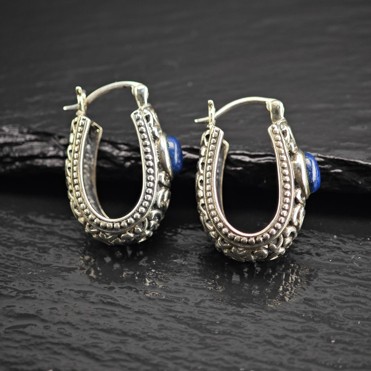 Vintage Lapis Sterling Silver Dangle Earrings ER3207