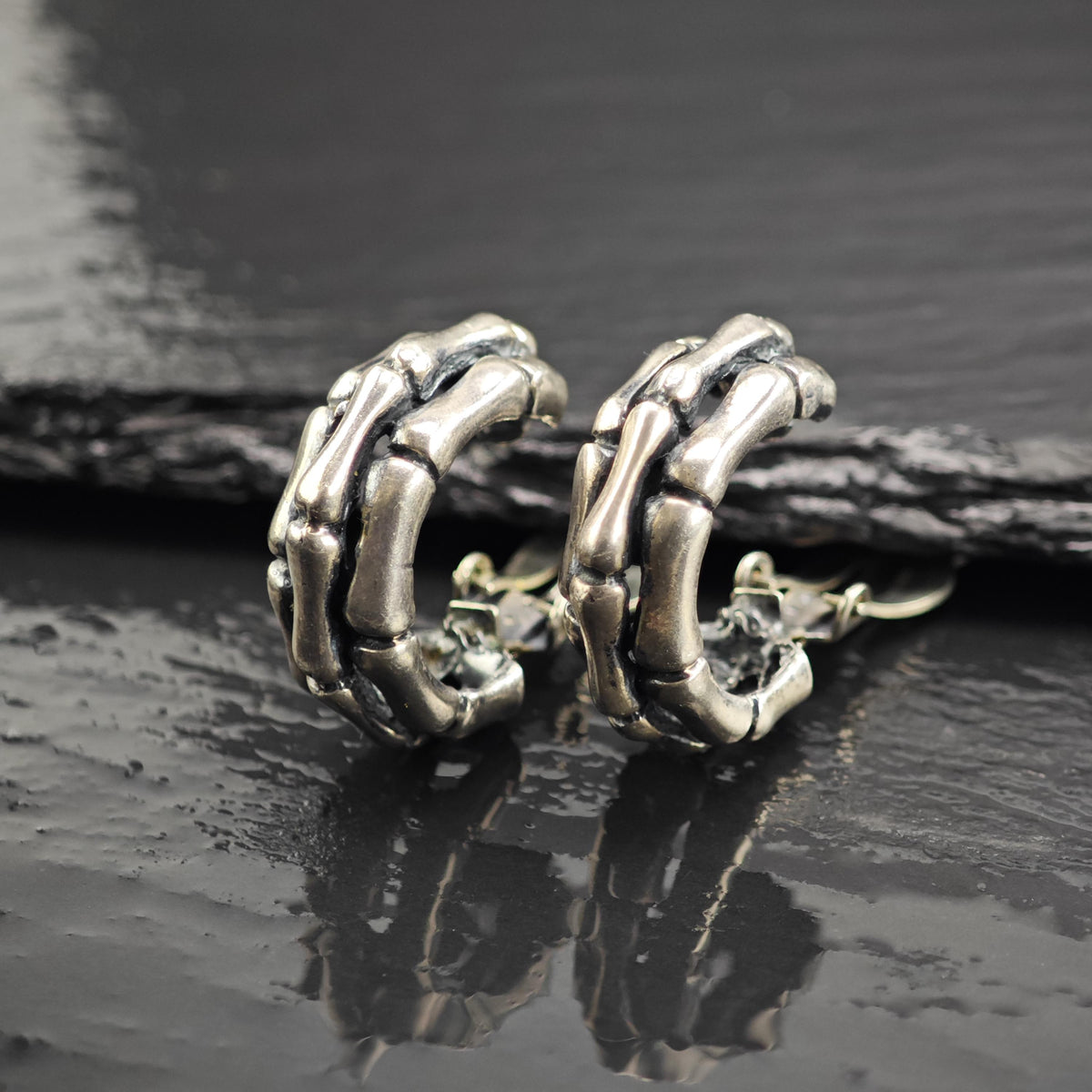 Vintage Bone Design Hoops Sterling Silver Earrings ER3236