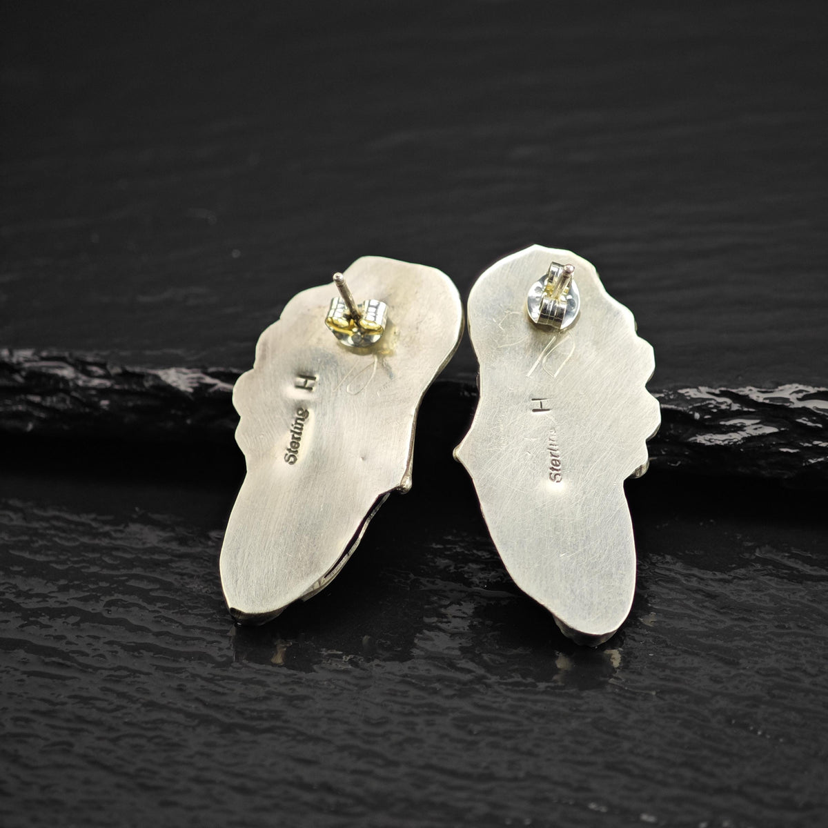 Native American Malachite Feather Detail Sterling Silver Stud Earrings ER3206