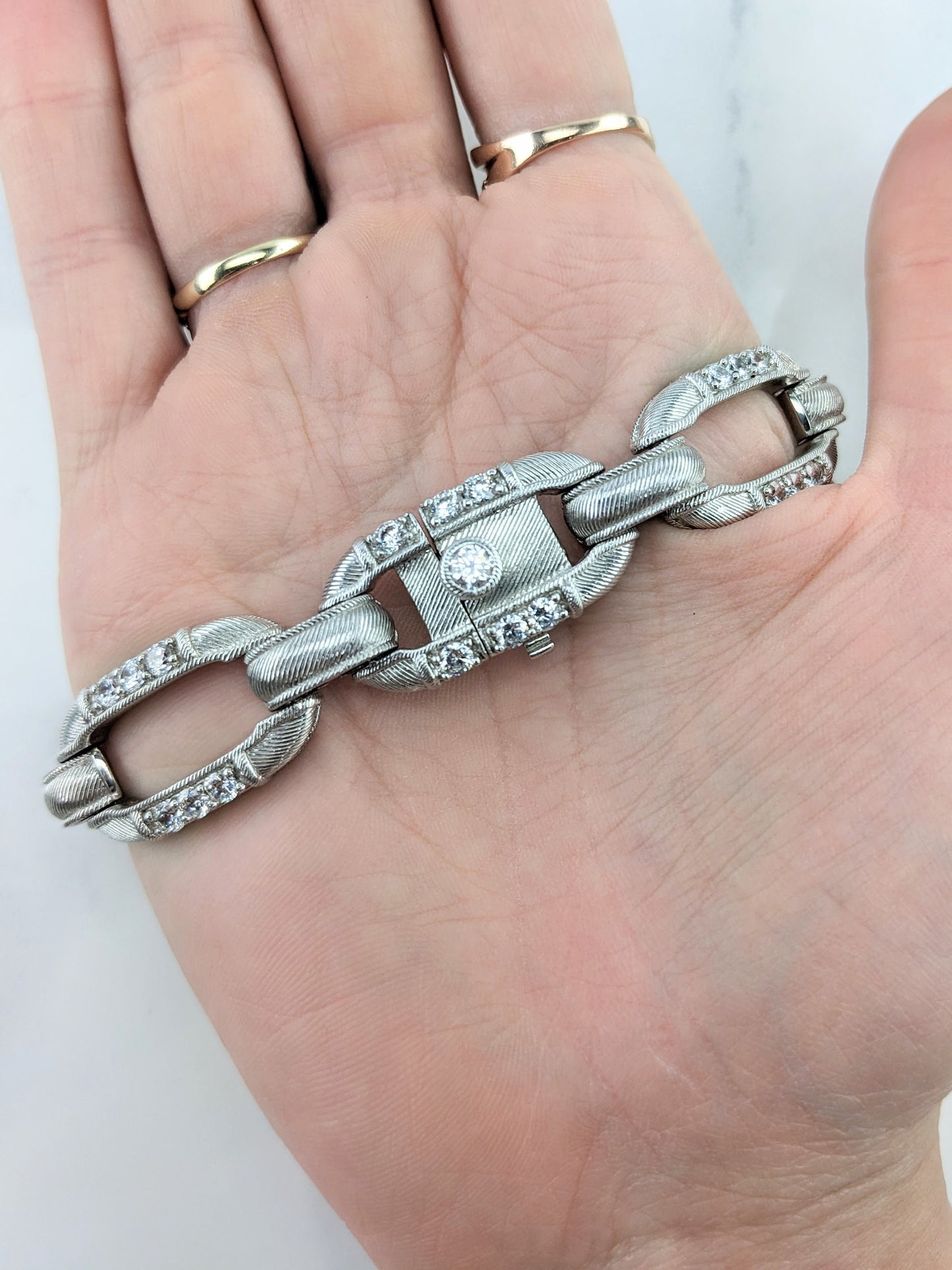 Judith Ripka Thailand Sterling Silver Link Bracelet White DQCZ Chain