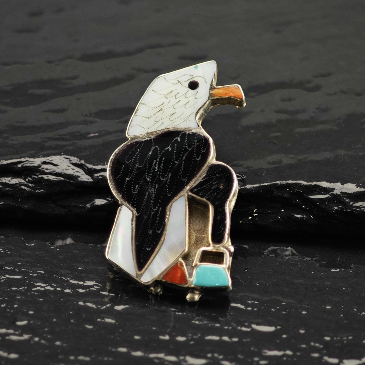 Multicolor Inlay Eagle Sterling Silver Brooch/Pendant B2283