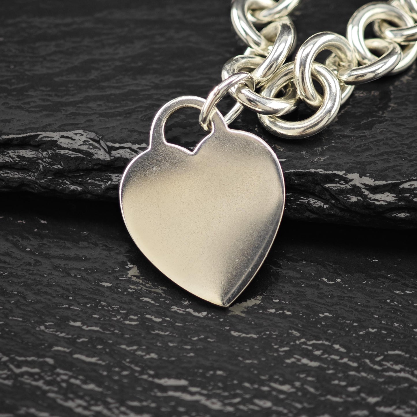 Vintage Tiffany Sterling Silver Heart Curb Link Chain Necklace