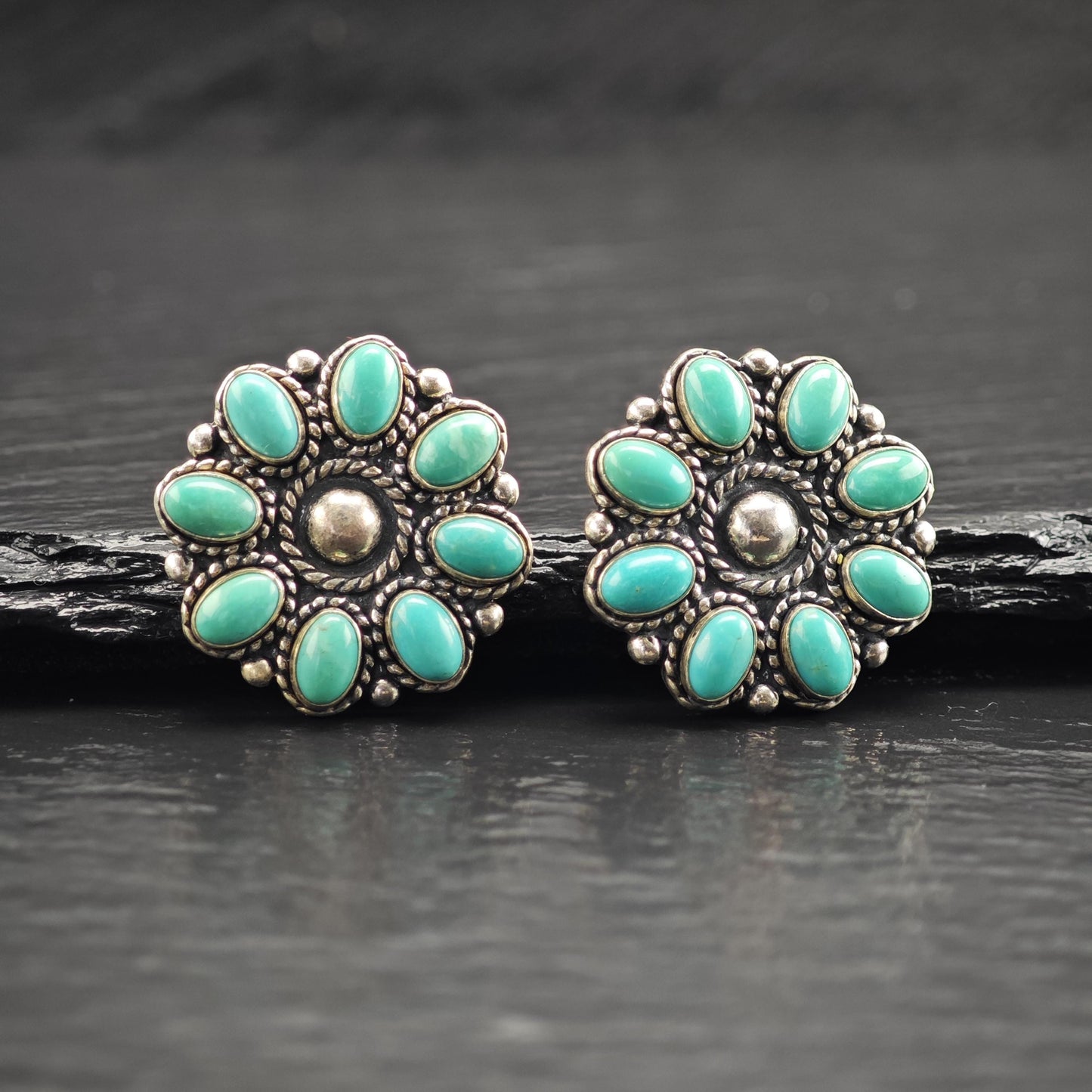 SW Style Turquoise Cluster Stud Sterling Silver Earrings ER3190