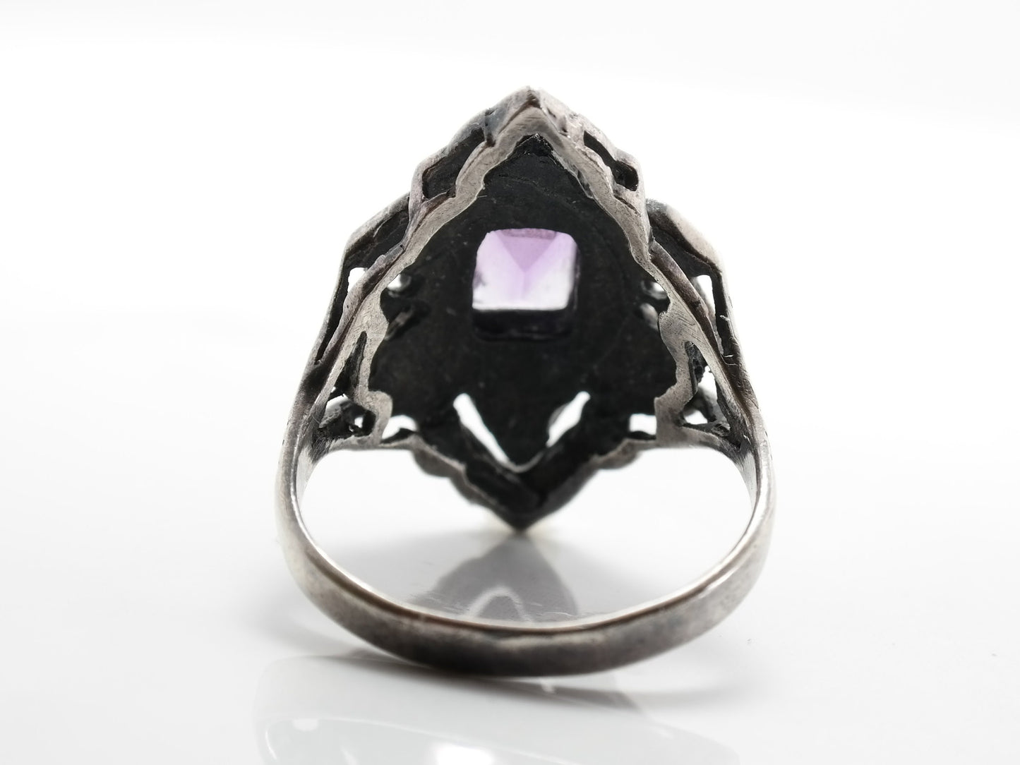 Sterling Silver Ring Amethyst Marcasite Size 10