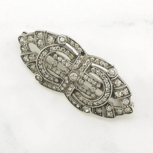 Art Deco Style Sterling Silver Brooch Missing one stone Paste