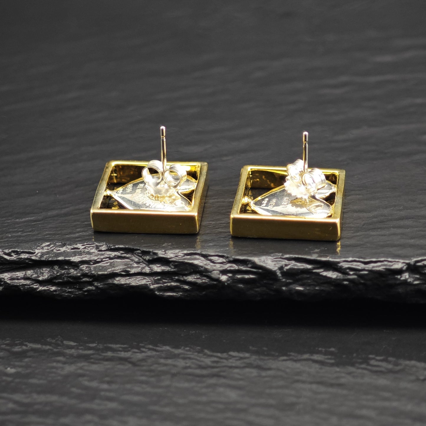 Sergio Bustamante Heart, Gold Tone Frame Stud Sterling Silver Earrings ER3123
