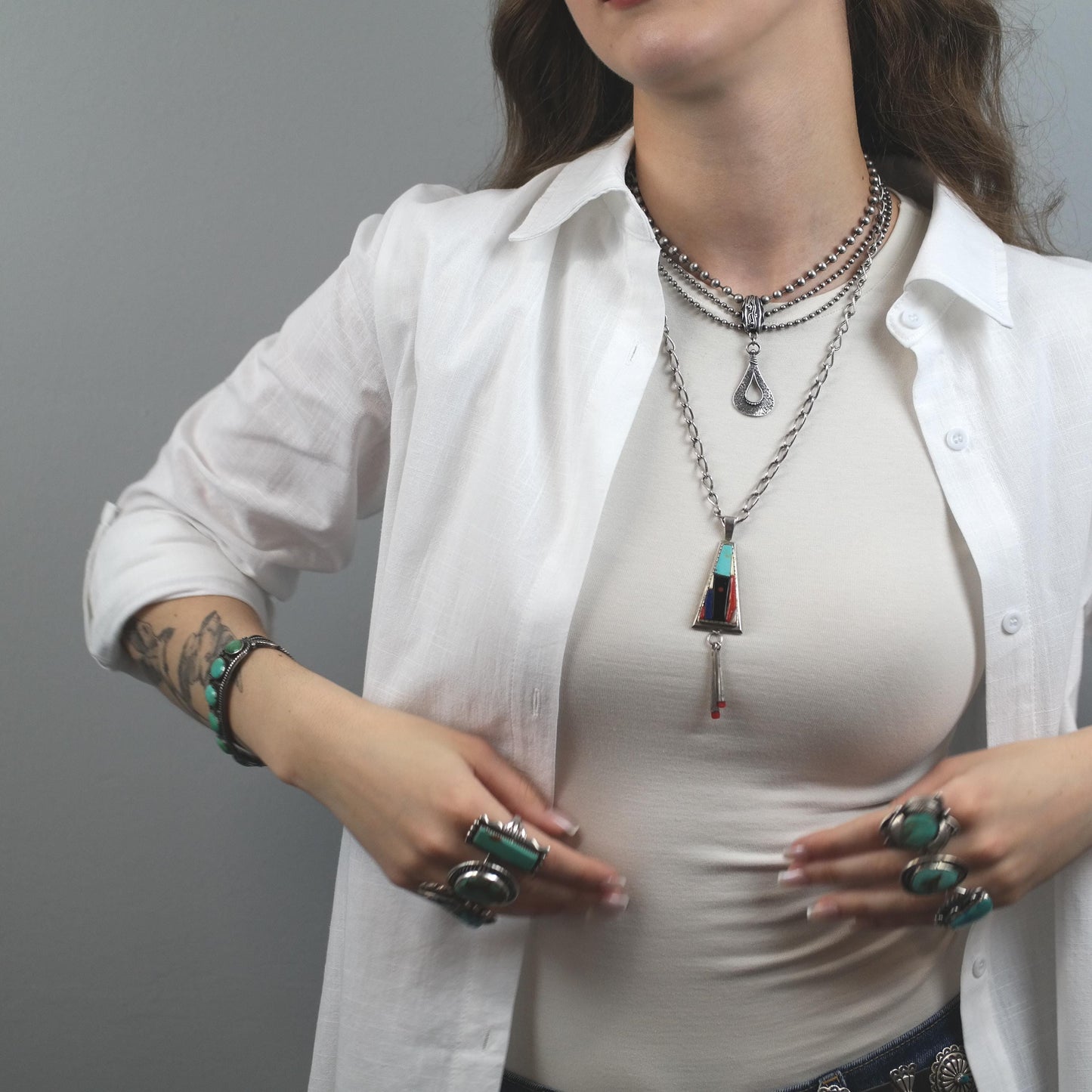 David Tune Native Sterling Silver Cobblestone Inlay Necklace N2295