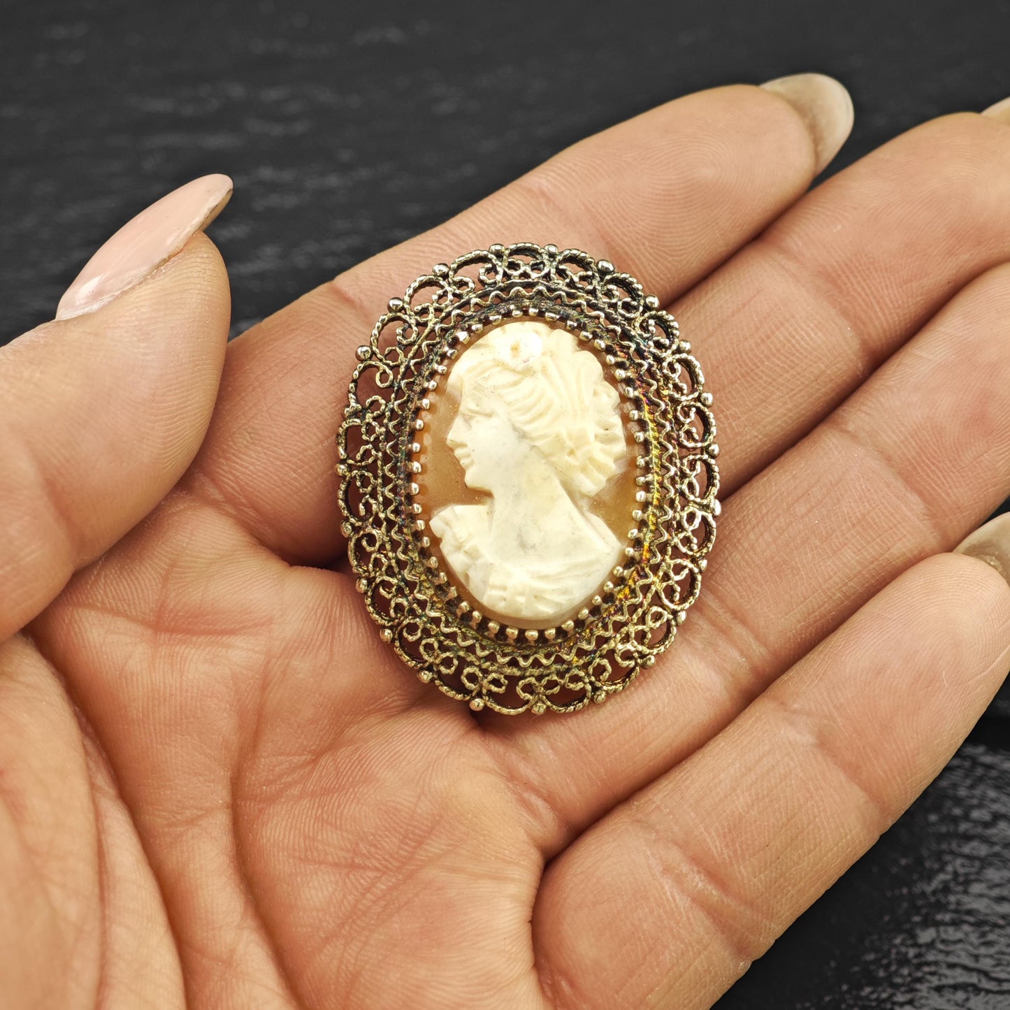 Cameo Gold Gilded Brooch/Pendant Sterling Silver