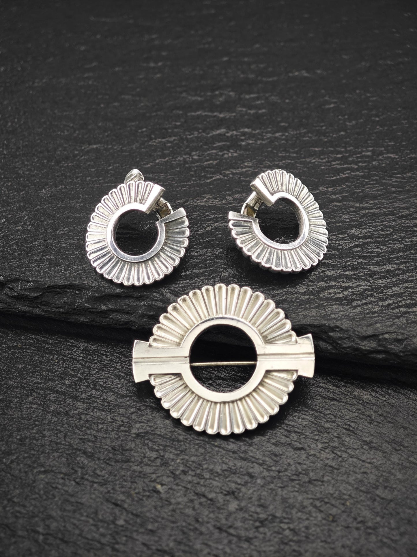 Georg Jensen 310, Geometric, Earring Brooch Set Sterling Silver