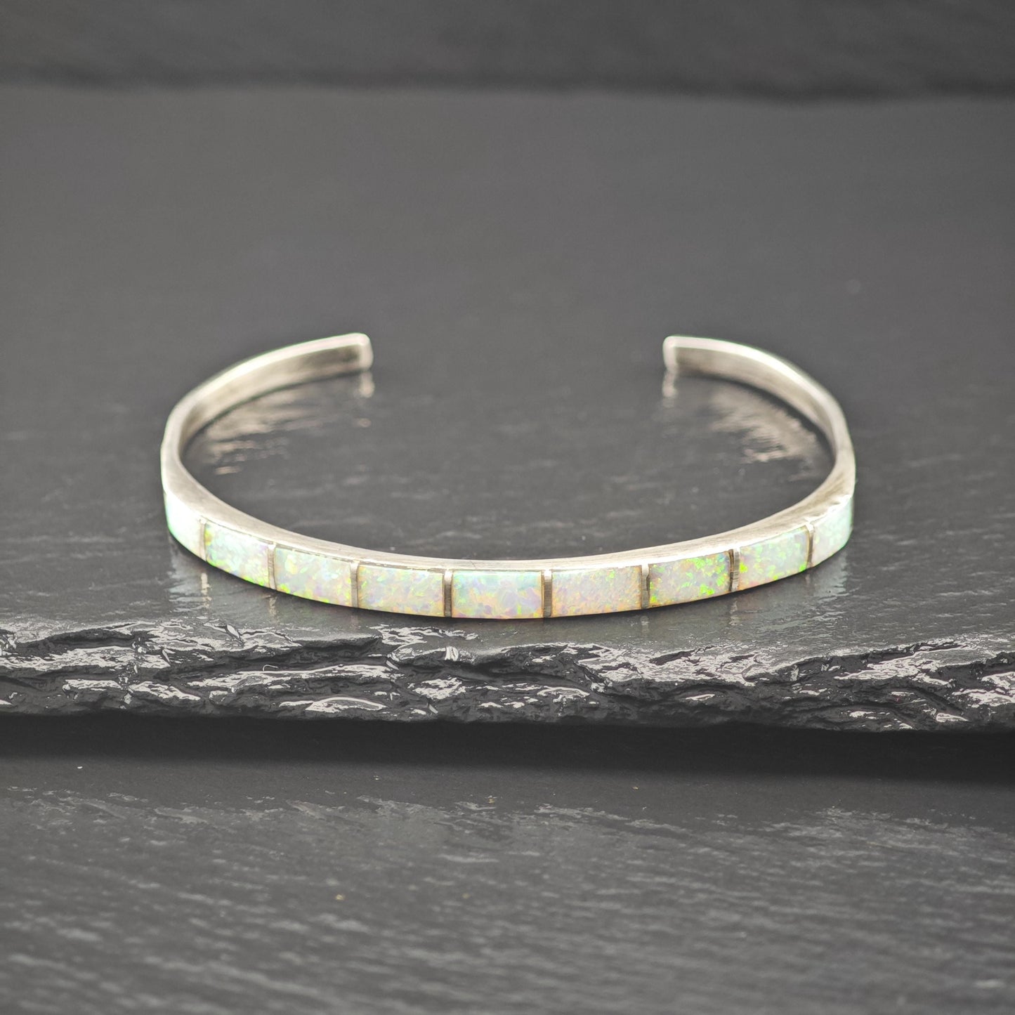 Native American Opal Inlay Cuff Bracelet Sterling Silver