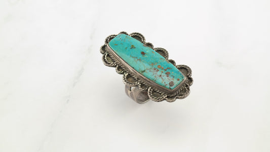 Historic Native American Silver Ring No Treatment Turquoise Sterling Blue Size 6.5