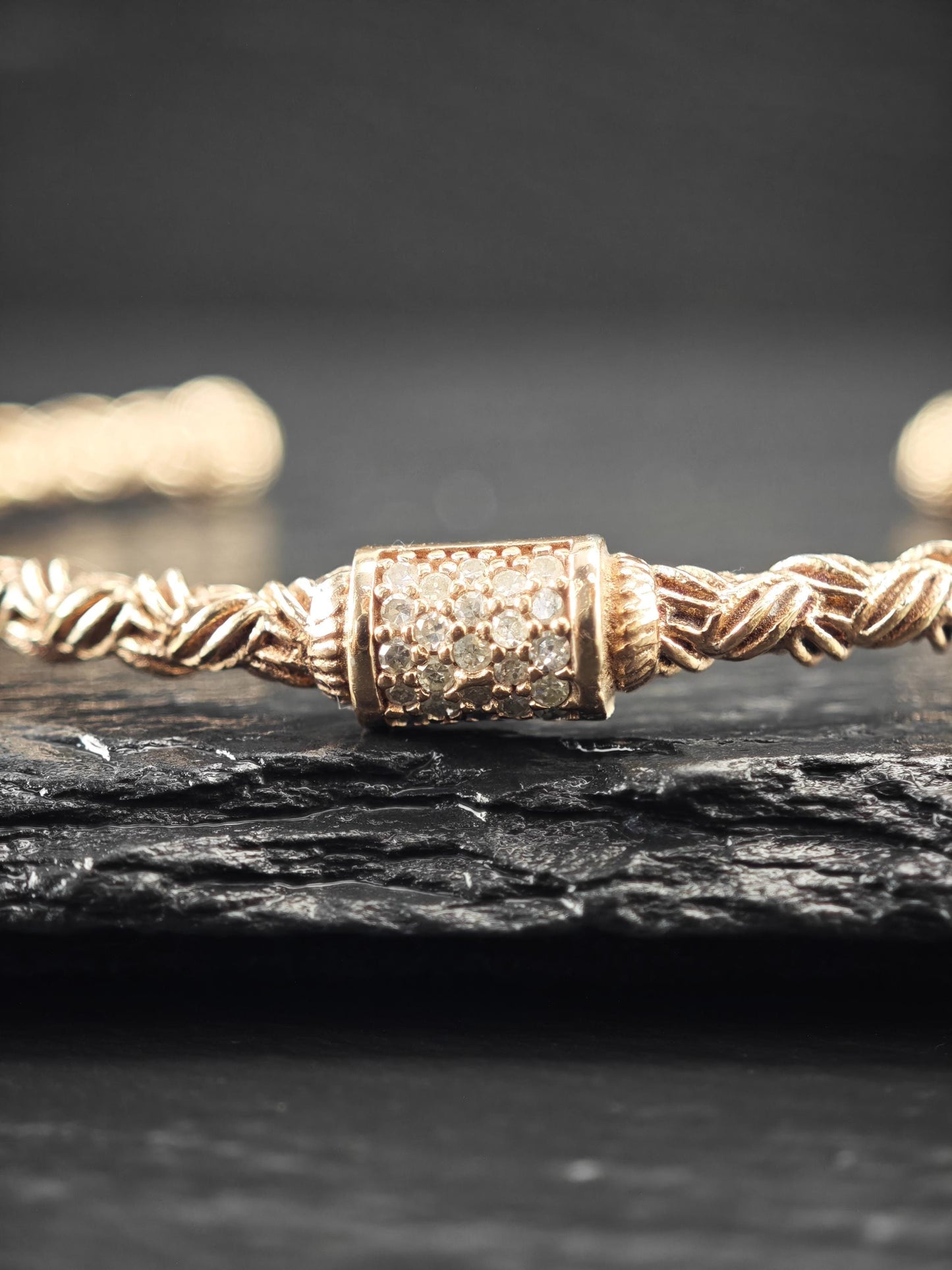 Rose Gold Plate Diamond Woven Cuff Bracelet Sterling Silver
