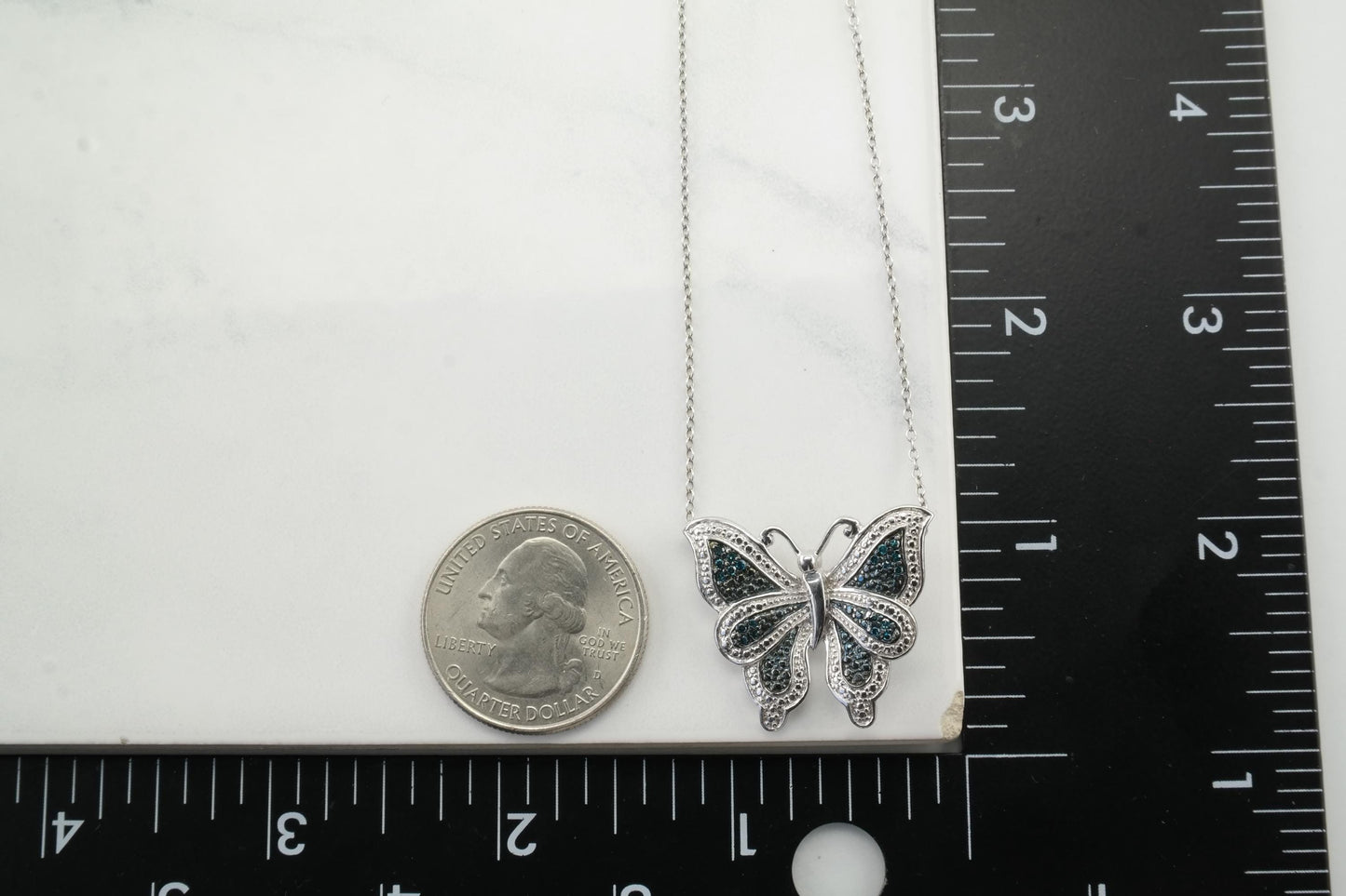 Butterfly Blue Diamond Necklace Sterling Silver