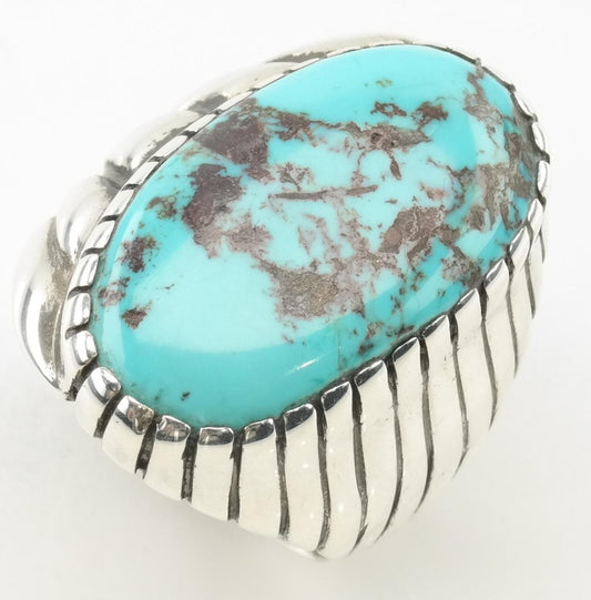 Important Zuni Sterling Silver Ring Turquoise Blue Size 10