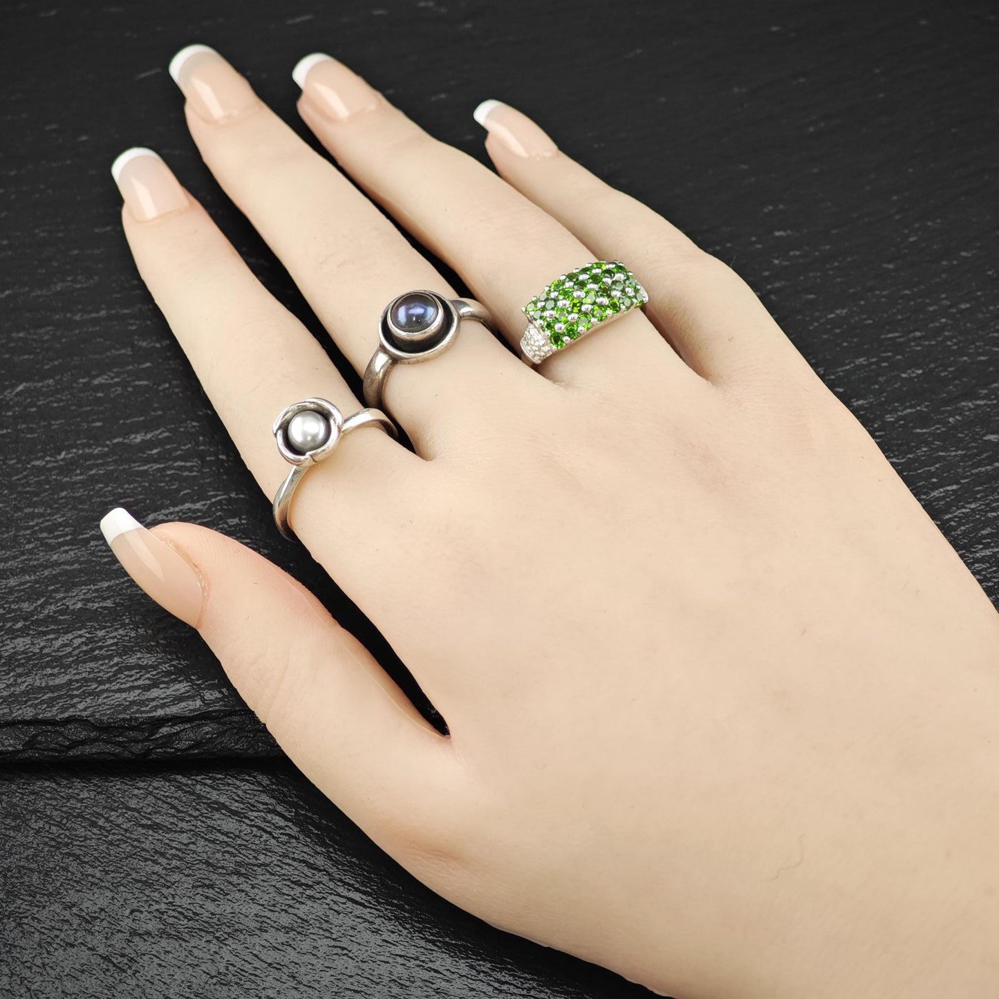 Sterling Silver Ring Green Diopside Gemstone Size 8 R6248