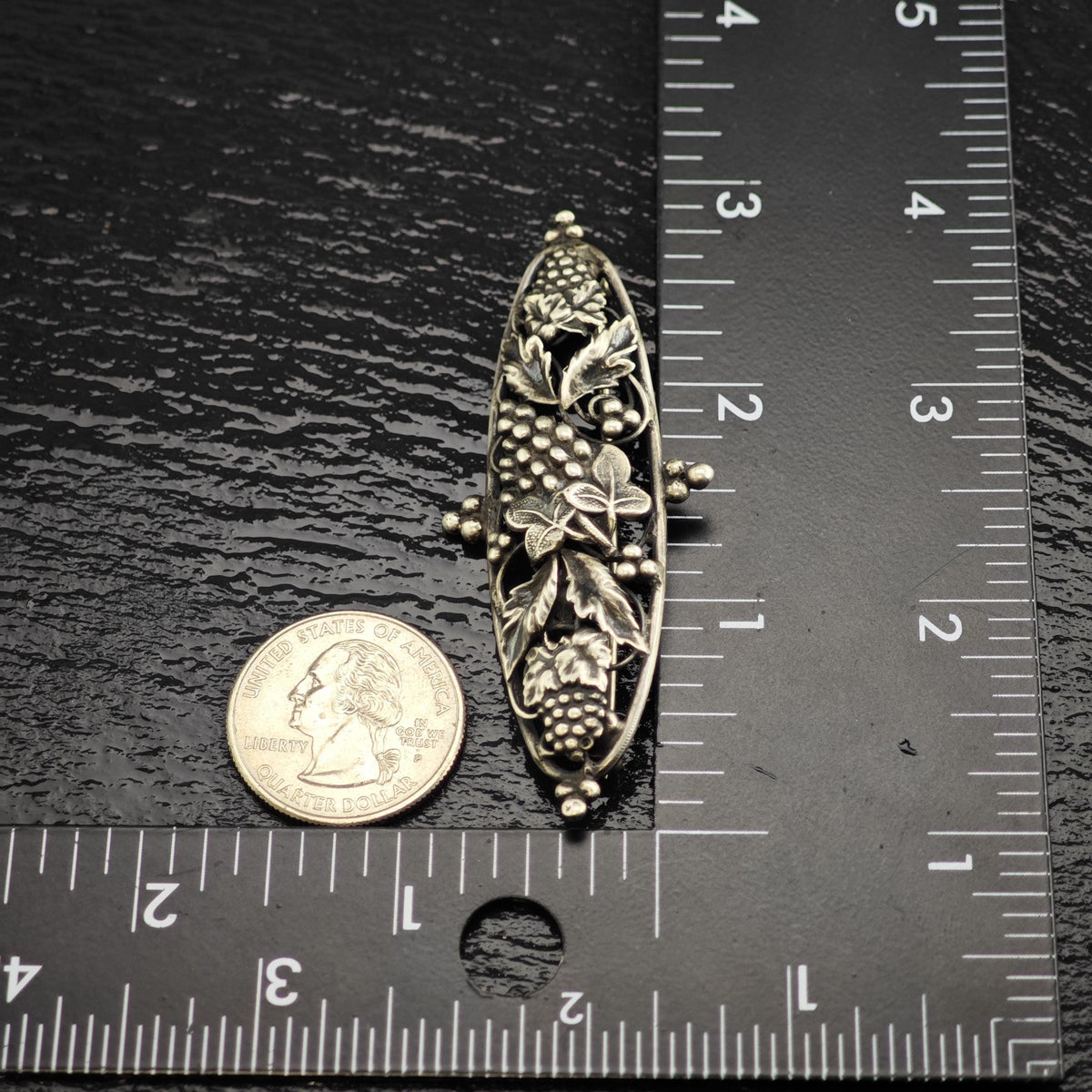 Mid-Century Grape Vine Sterling Silver Brooch B2235