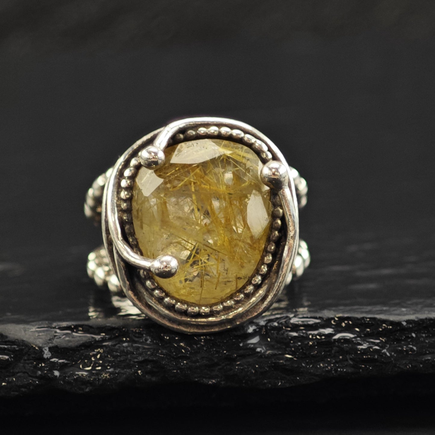 Israel Rutile Quartz Swirl Bezel Sterling Silver Ring Sz 6 R6596