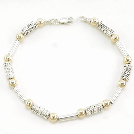 Vintage Sterling Silver Line Bracelet Gold Tone Beads