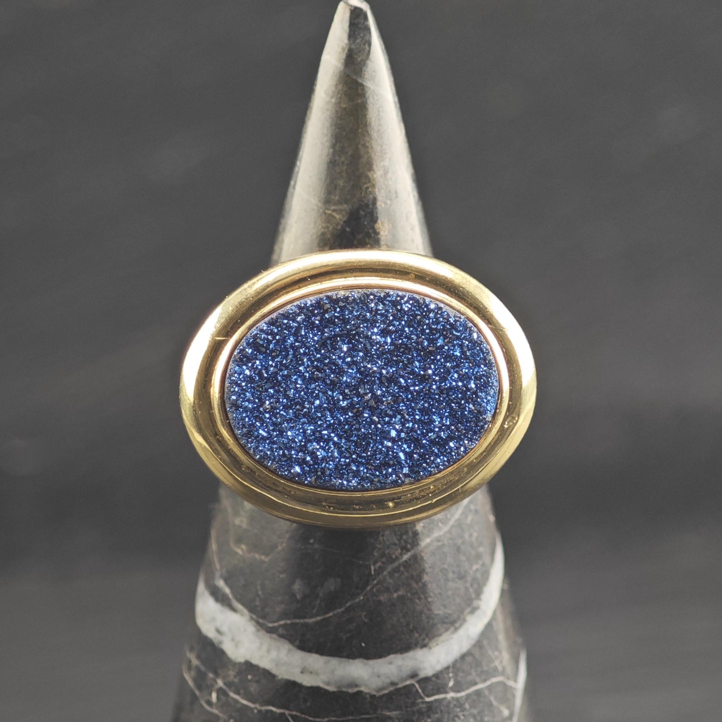 Blue Druzy Gold Plated Sterling Silver Ring Sz 6 1/4 R6678