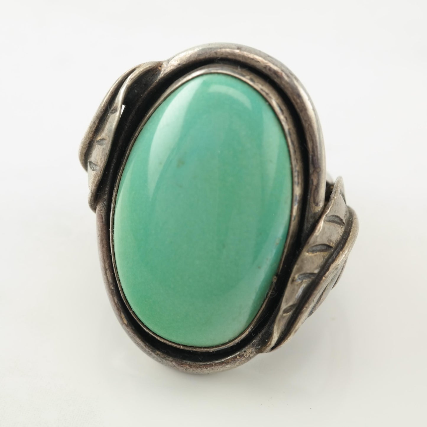 Native American Silver Ring Turquoise Feather Sterling Green Size 6