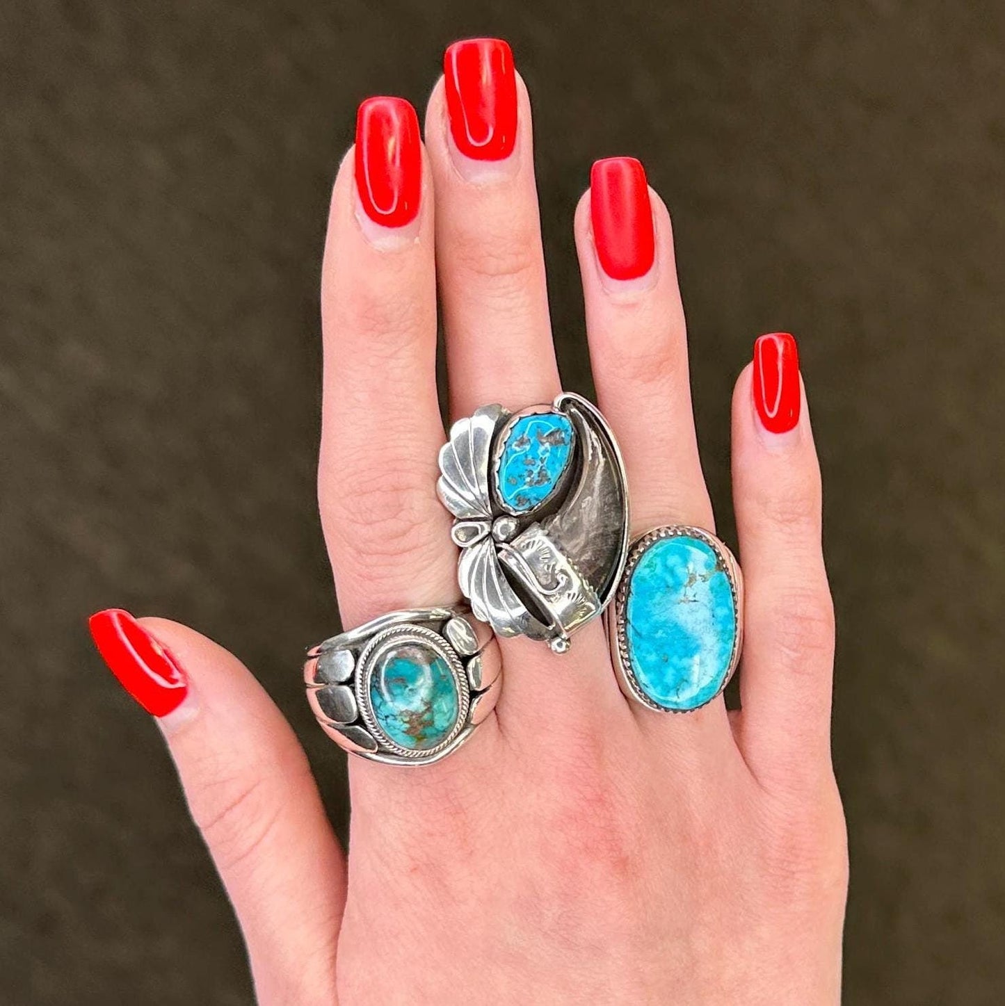 Vintage Navajo Sterling Silver Ring, Turquoise, Size 9.5