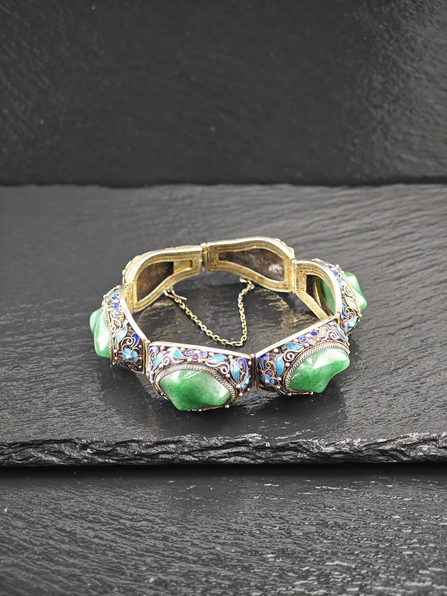 Chinese Export Gold Gilded, Enamel Bracelet Sterling Silver