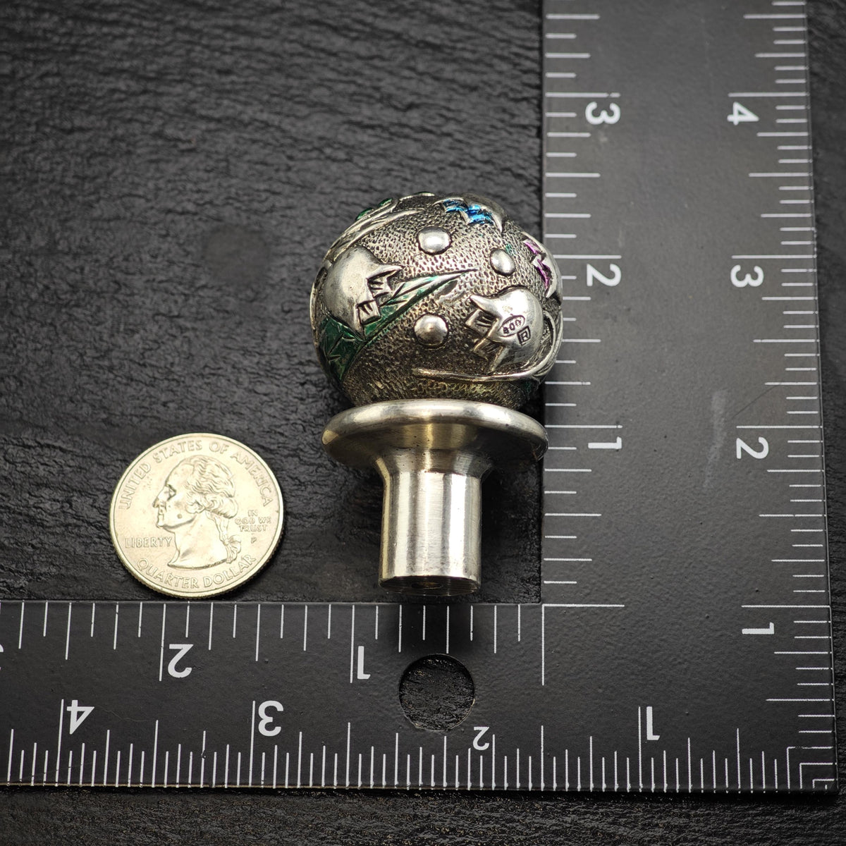 Antique Sterling Silver Floral Enamel Accent Bottle Stopper 800 Silver MISC0396