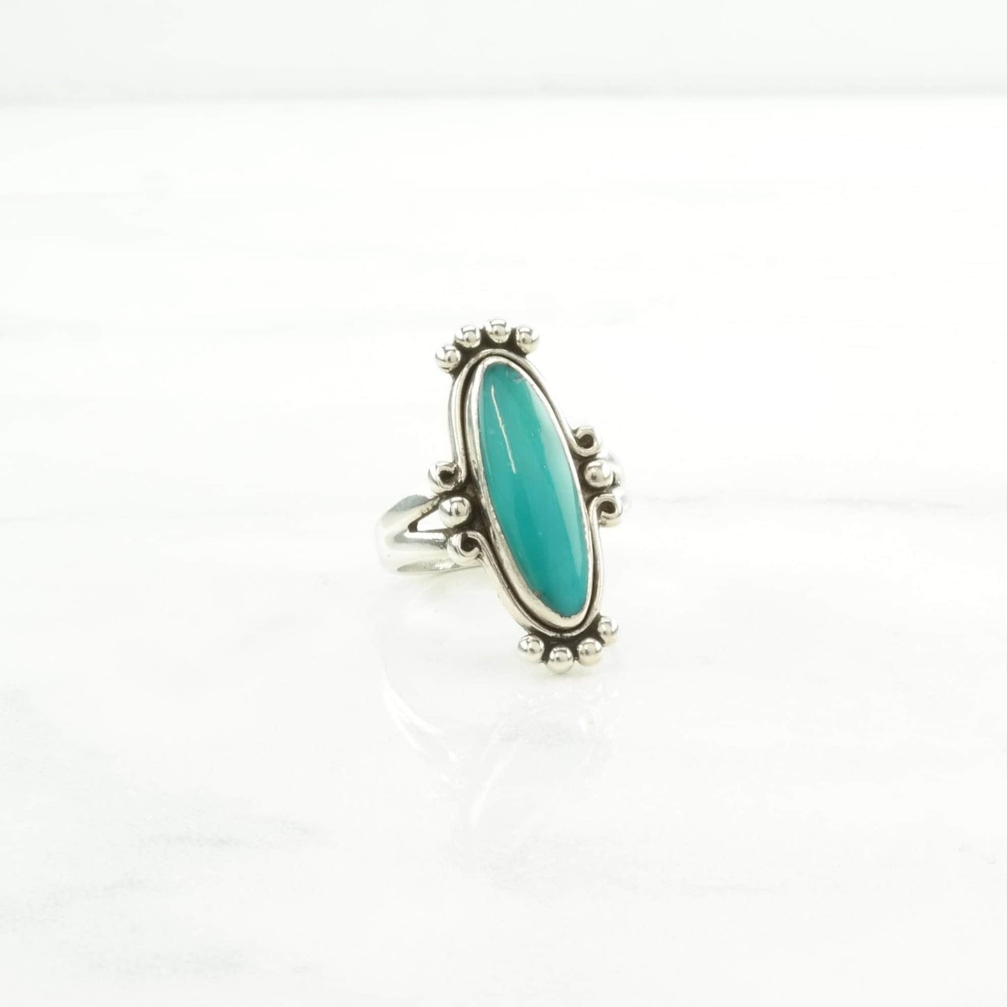 Fred Harvey Era Silver Ring Turquoise Navette Sterling Blue Size 5